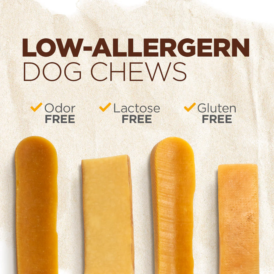 Natural Farm Large Yak Cheese Dog Chews are odor-free, lactose free and gluten free. 