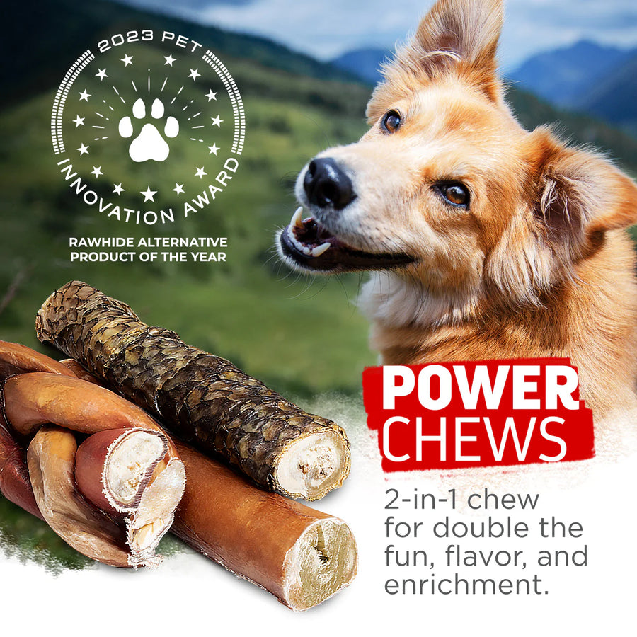 Natural Farm Power Bully Stick Peanut Butter Flavor Dog Chew double the fun, flavor and enrichment