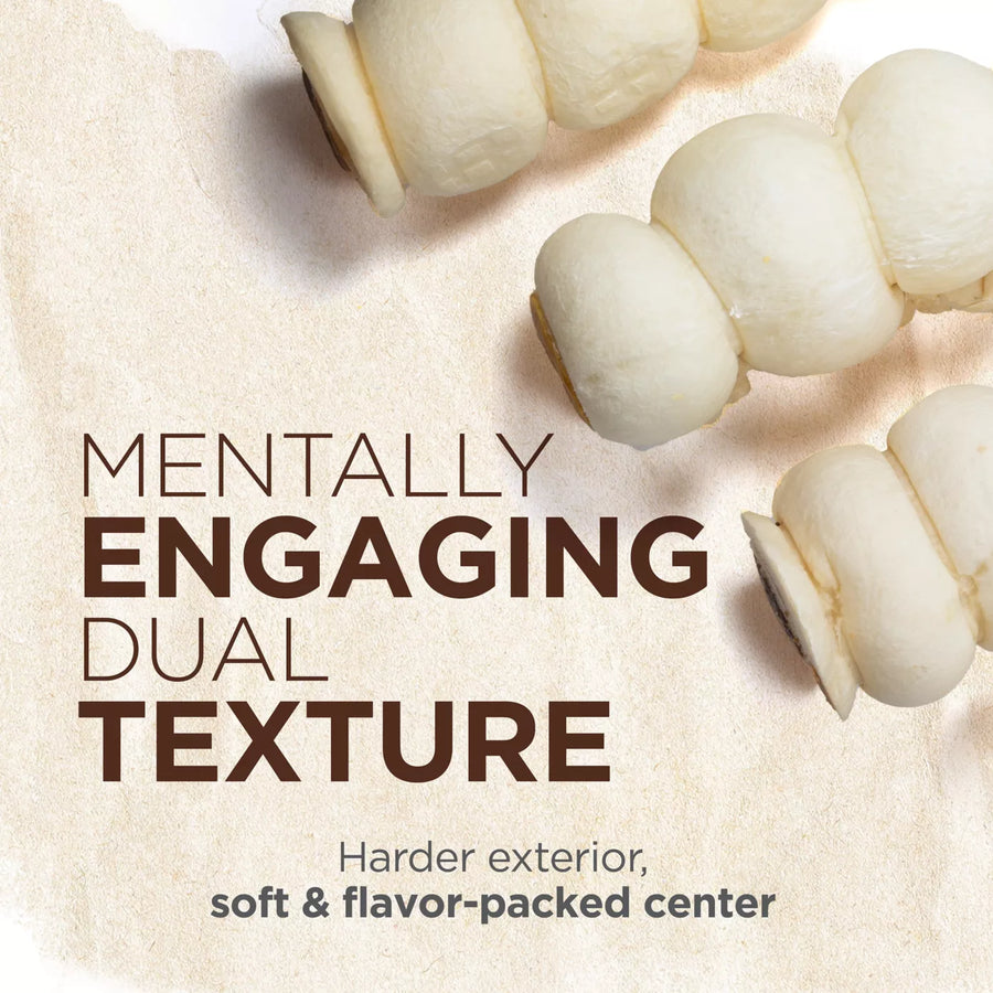 Mentally Engaging and Dual Texture Natural Farm Stuffed Cheek Roll Bully Flavor Dog Chew Harder Texture, Soft & Flavor-Packed Center