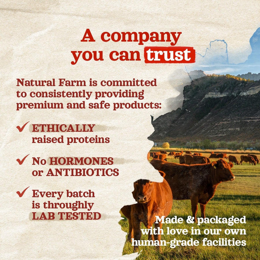 Natural Farms Pig Ear Dog Treat promise, made & packaged with love in own human-grade facilities