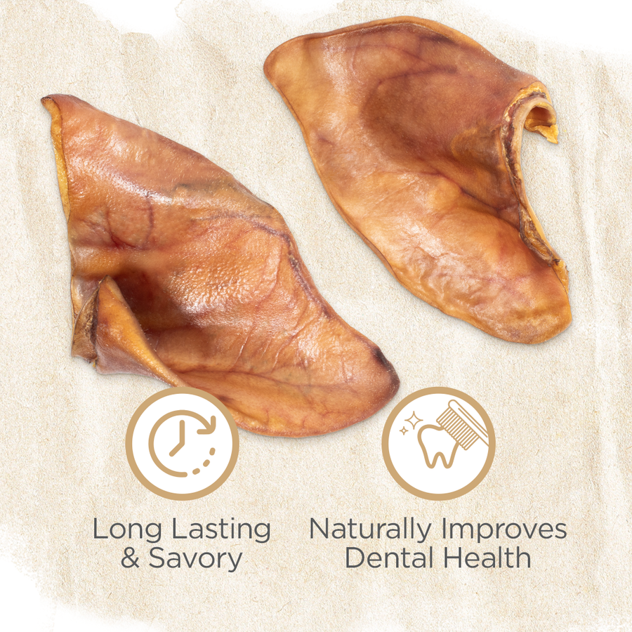 Natural Farms Pig Ear Dog Treat are long lasting, savory and improves dental health 