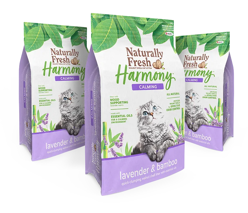 Naturally Fresh Harmony Calming Lavender,  Bamboo & Walnut Shell Clumping Cat Litter. 