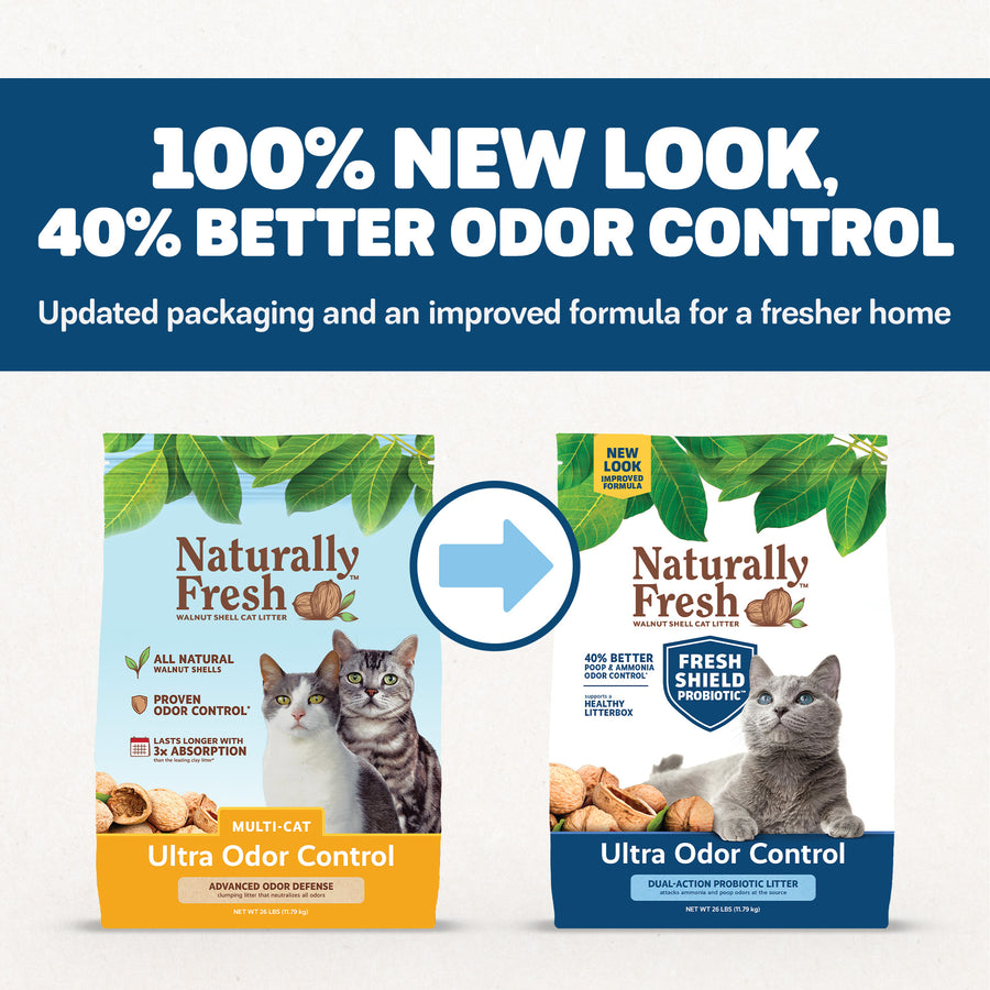 Naturally Fresh Ultra Odor Control Multi-Cat Litter Packaging New Look Before and after