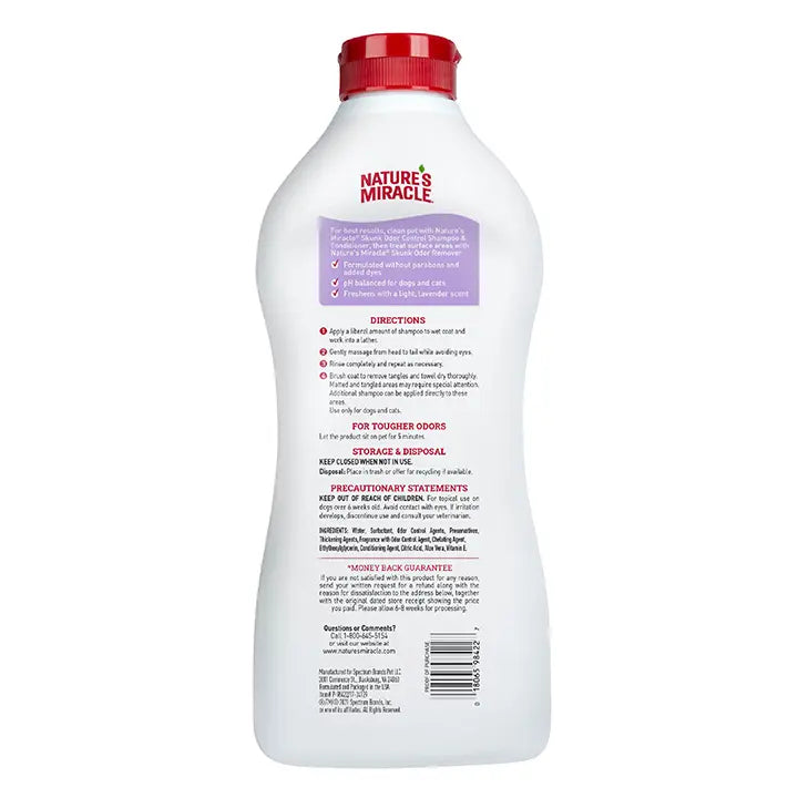 Product Photo Back; Nature's Miracle Skunk Odor Control Lavender Shampoo and Conditioner