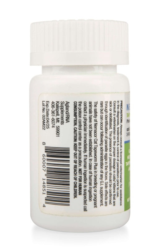 Nemacor Cat Tapeworm PLUS Tablets Back Bottle