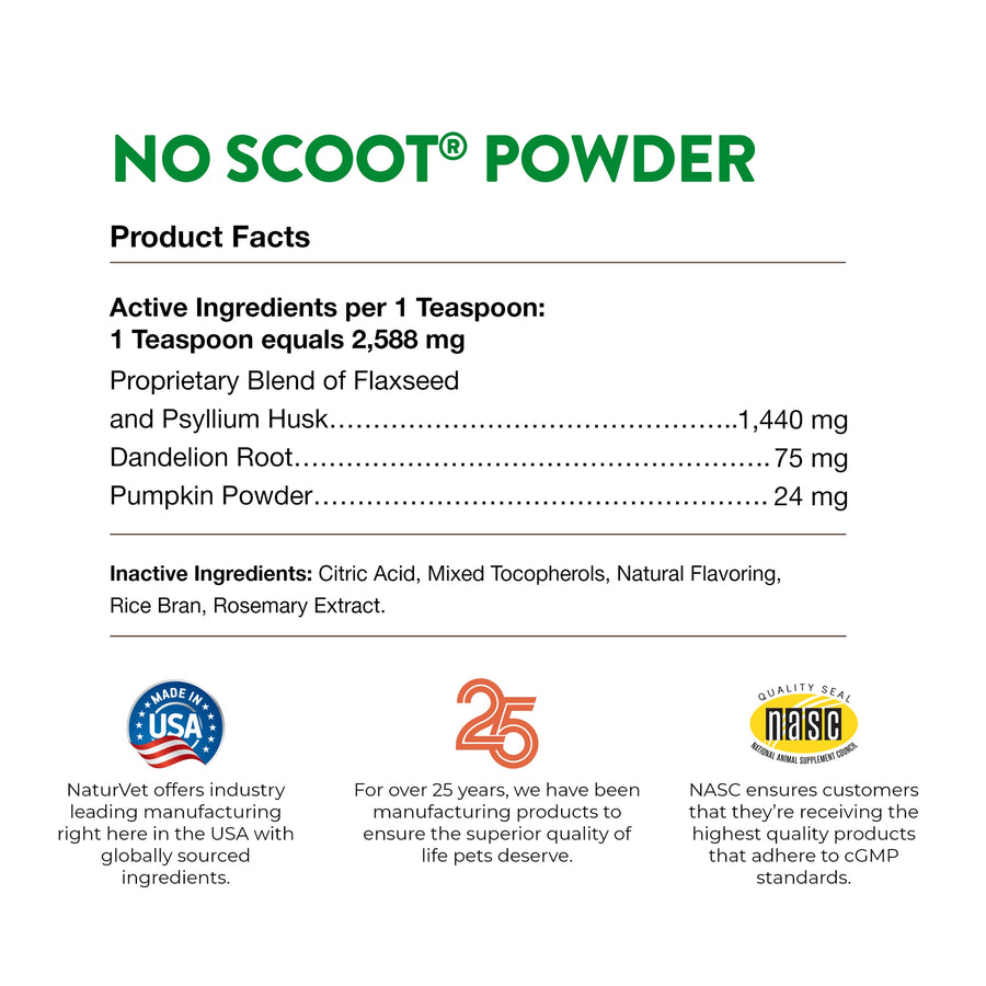 NaturVet No Scoot Supplement Powder Plus Pumpkin for Dogs, 5.4oz