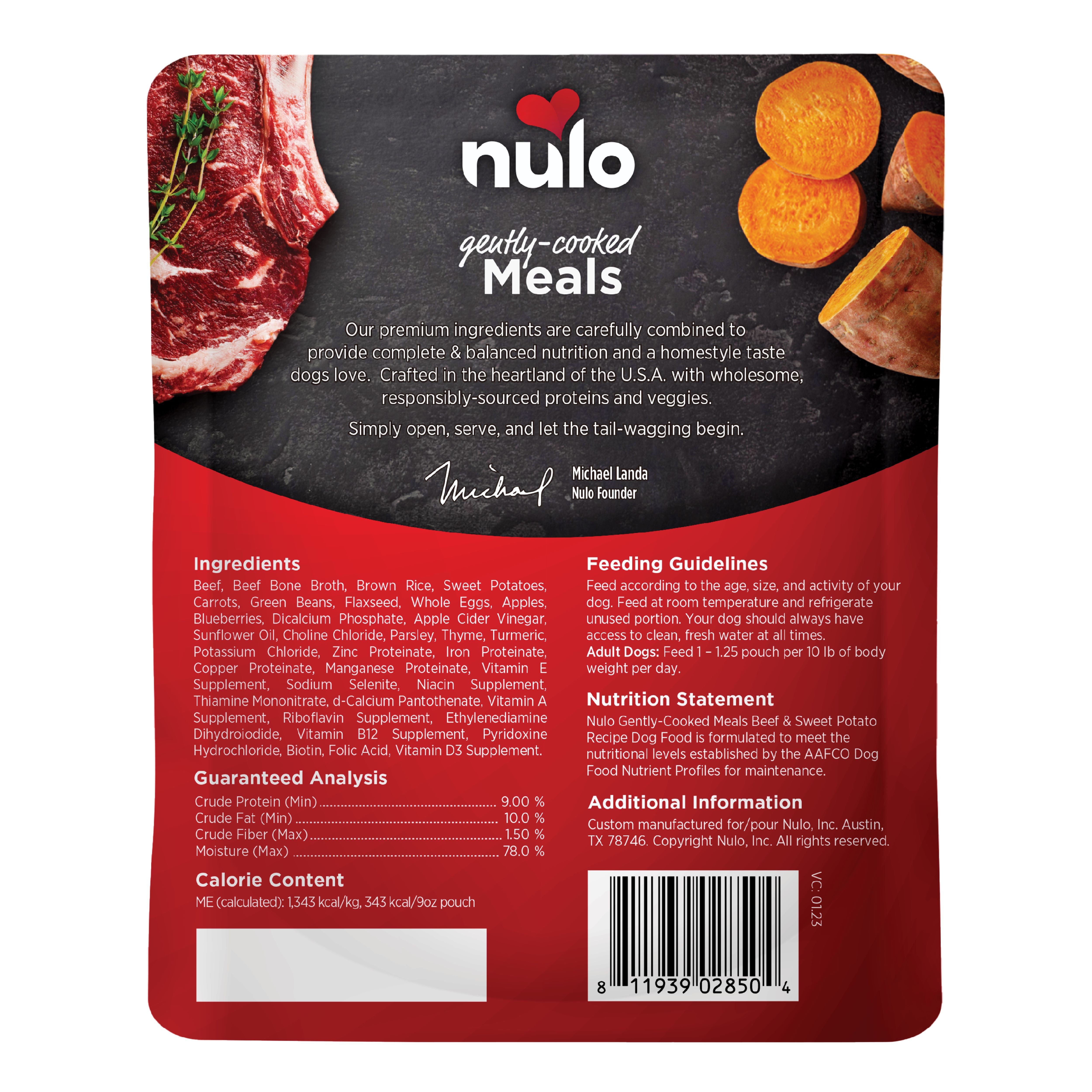 Nulo Gently-Cooked Meals Beef & Sweet Potato Recipe Dog Food Pouch