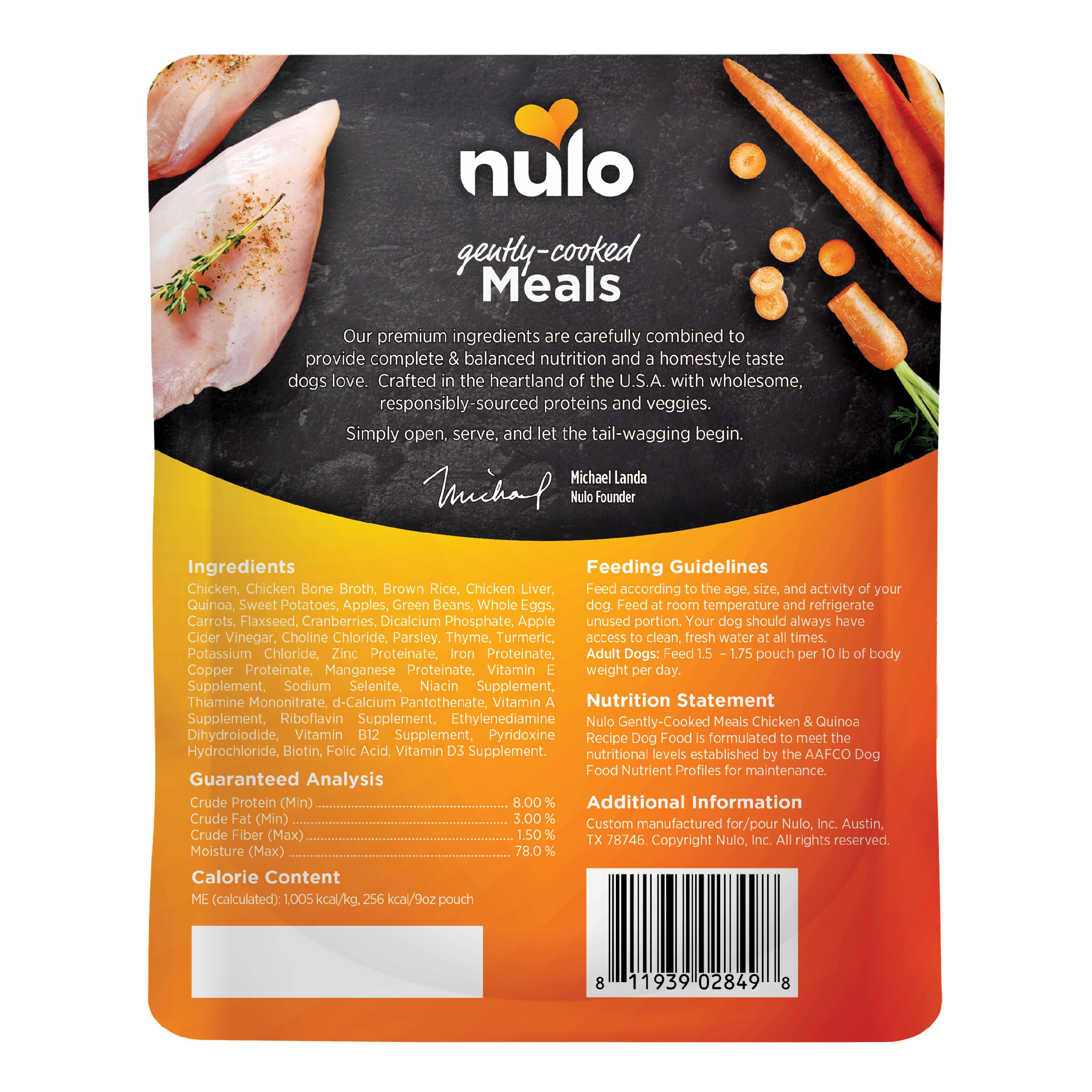 Nulo Gently-Cooked Meals Chicken & Quinoa Recipe Dog Food Pouch