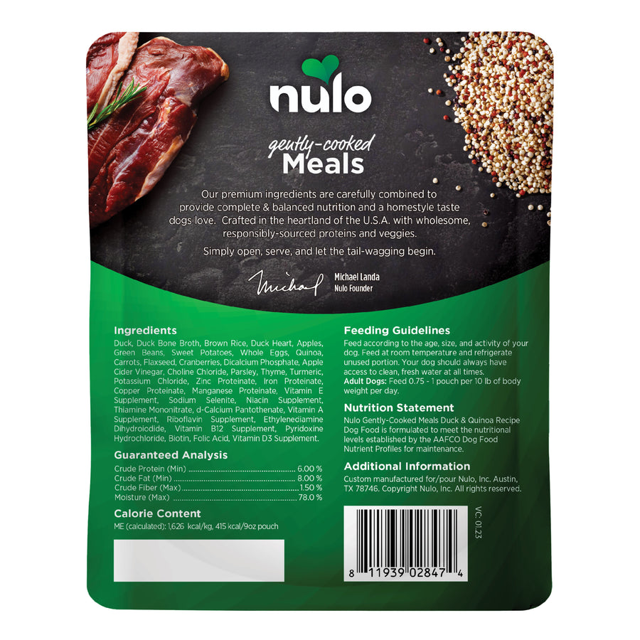 Nulo Gently-Cooked Meals Duck & Quinoa Recipe Dog Food Pouch