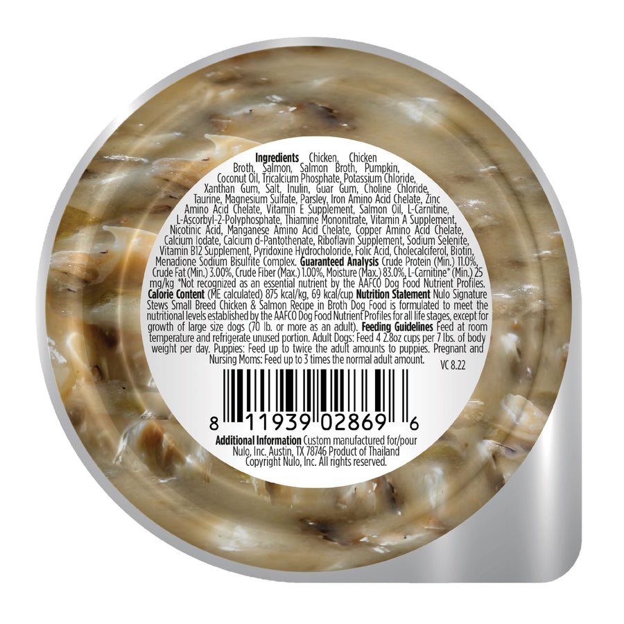 Nulo Signature Stews Small Breed Chicken & Salmon in Broth Recipe Dog Food Tub