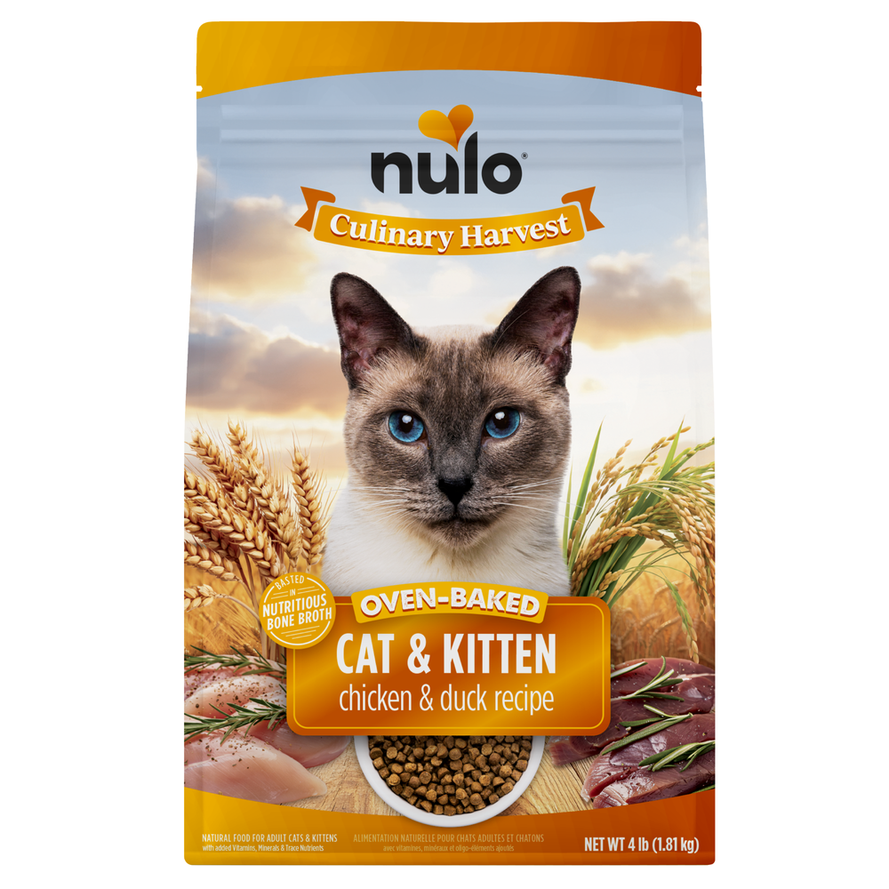 Nulo Culinary Harvest Baked Chicken & Duck Recipe for Adult Cats & Kittens front of bag.