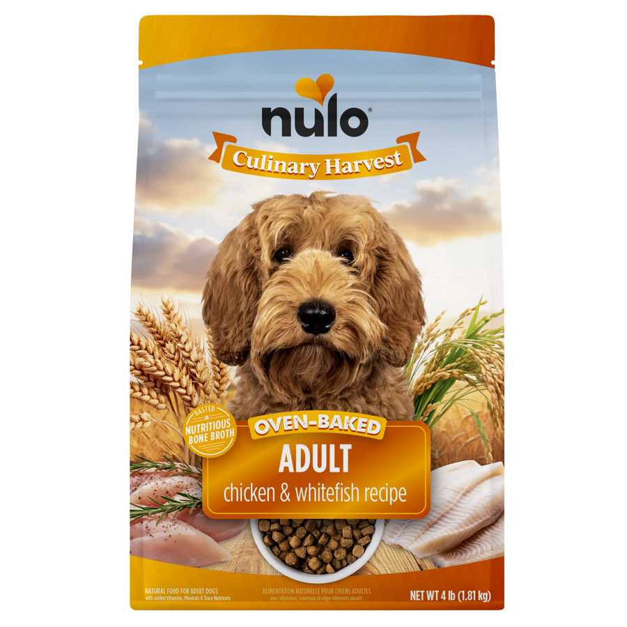 Nulo Culinary Harvest Baked Chicken & Whitefish Recipe for Adult Dogs front of bag.