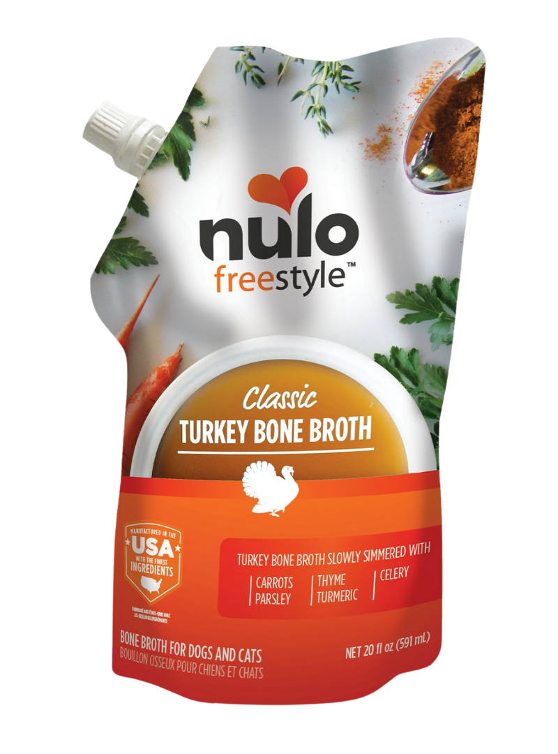 Nulo FreeStyle Grain-Free Classic Turkey Bone Broth Dog & Cat Topper 20oz, Front Packaging