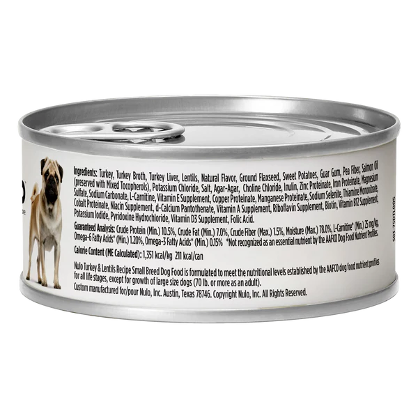 Back can of Nulo FreeStyle Grain-Free Turkey & Lentils Small Breed Canned Dog Food