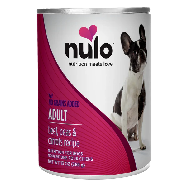 Front can of Nulo FreeStyle Grain Free Beef, Peas, and Carrots Recipe Canned Dog Food 13oz