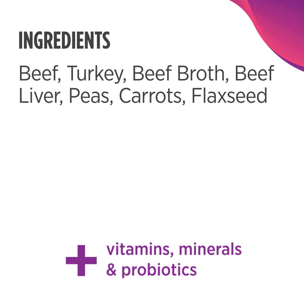 Ingredients plus vitamins, minerals & probiotics for Nulo FreeStyle Grain Free Beef, Peas, and Carrots Recipe Canned Dog Food 13 oz