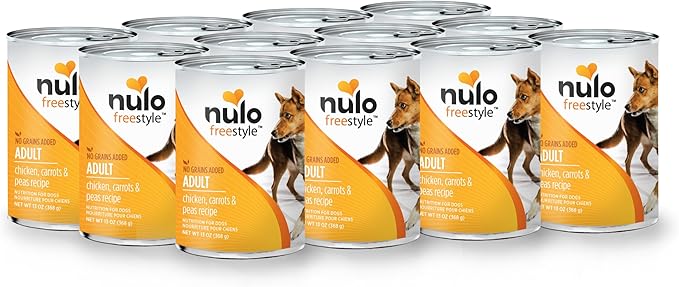 Multiple cans of Nulo FreeStyle Grain Free Chicken, Carrots and Peas Recipe Canned Dog Food 13 oz