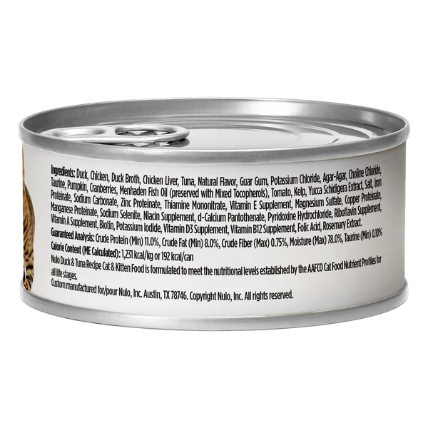 Back can of Nulo FreeStyle Grain Free Duck & Tuna Recipe Canned Kitten & Cat Food 5.5 oz