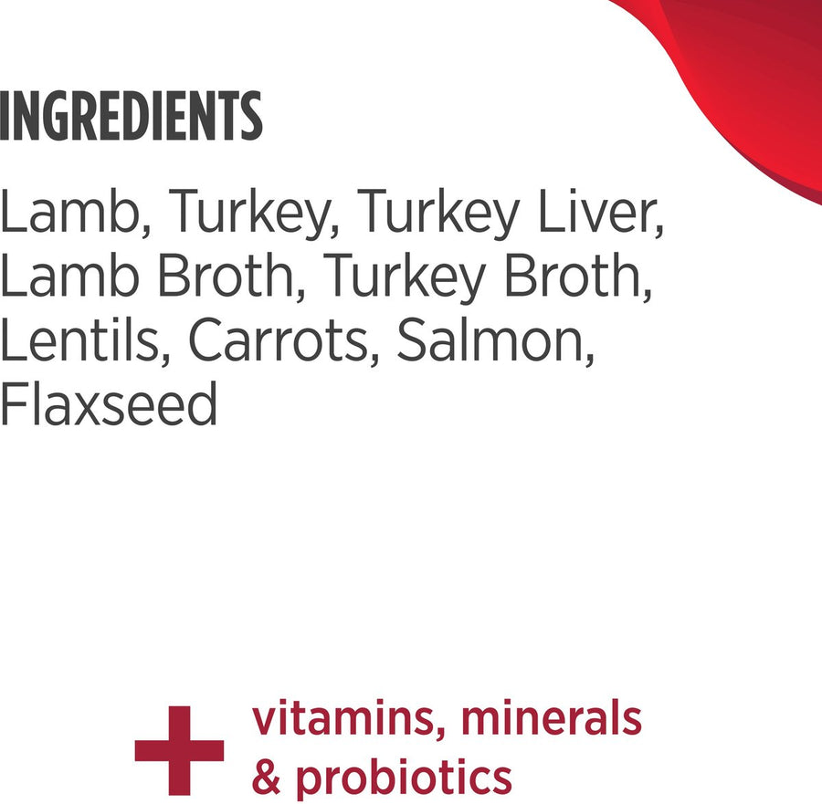 Ingredients List plus vitamins, minerals and probiotics of Nulo FreeStyle Grain Free Lamb and Lentils Recipe Canned Dog Food 13oz