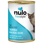 Front can of Nulo FreeStyle Grain Free Salmon and Mackerel Recipe Canned Kitten & Cat Food 12.5oz