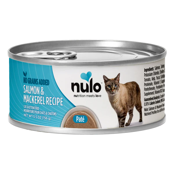 Front can of Nulo FreeStyle Grain Free Salmon and Mackerel Recipe Canned Kitten & Cat Food 5.5oz