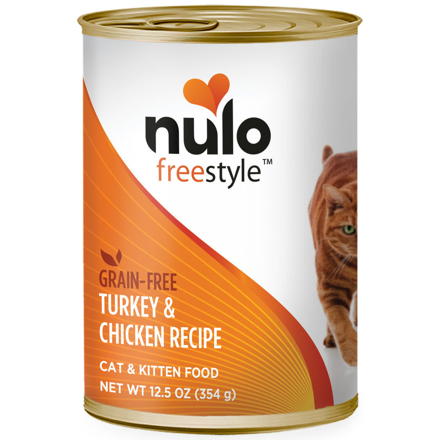 Front can of Nulo FreeStyle Grain Free Turkey & Chicken Recipe Canned Kitten & Cat Food 12.5o z 