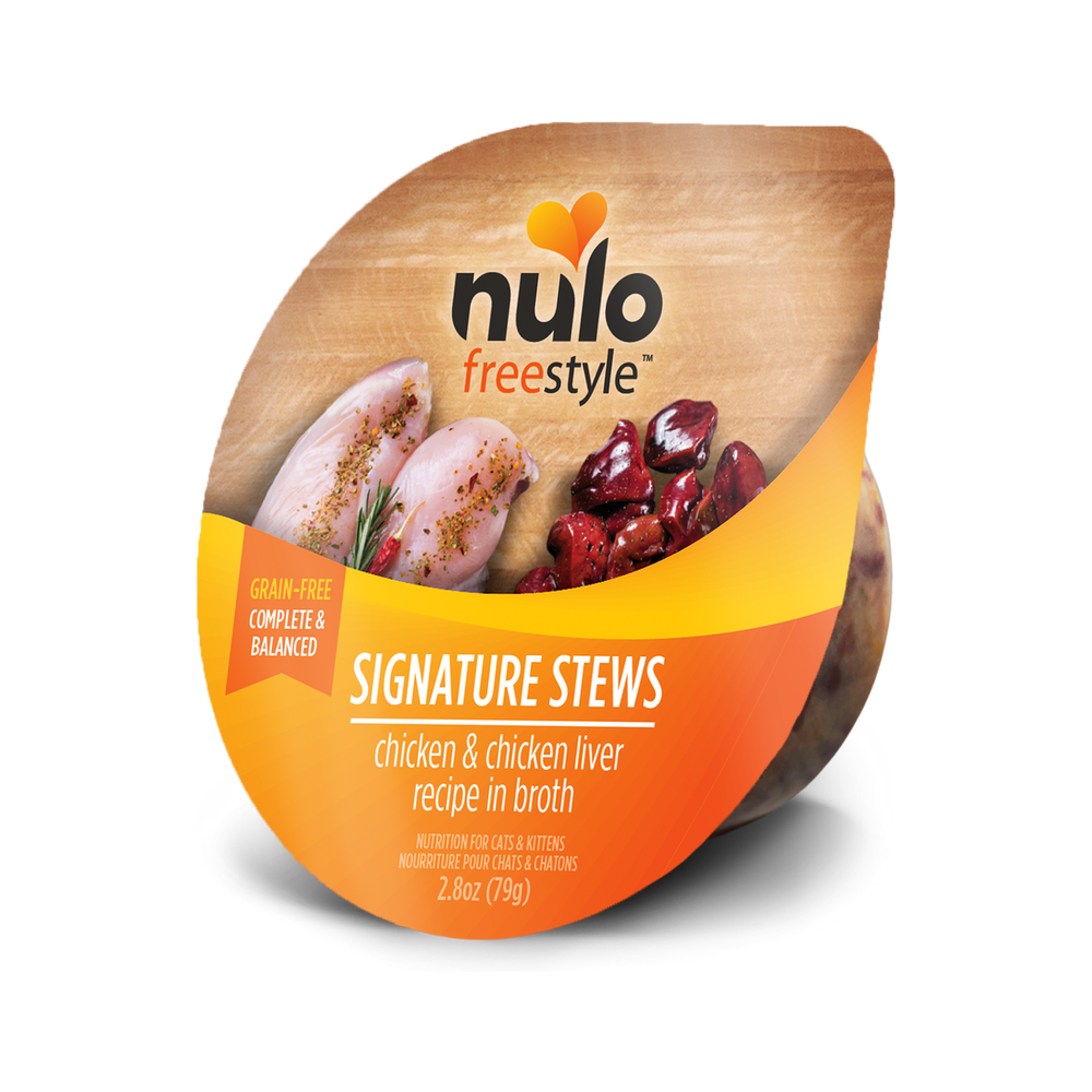 Nulo Freestyle Signature Stews Chicken & Chicken Liver Cat Food Tub 2.8oz Front Packaging
