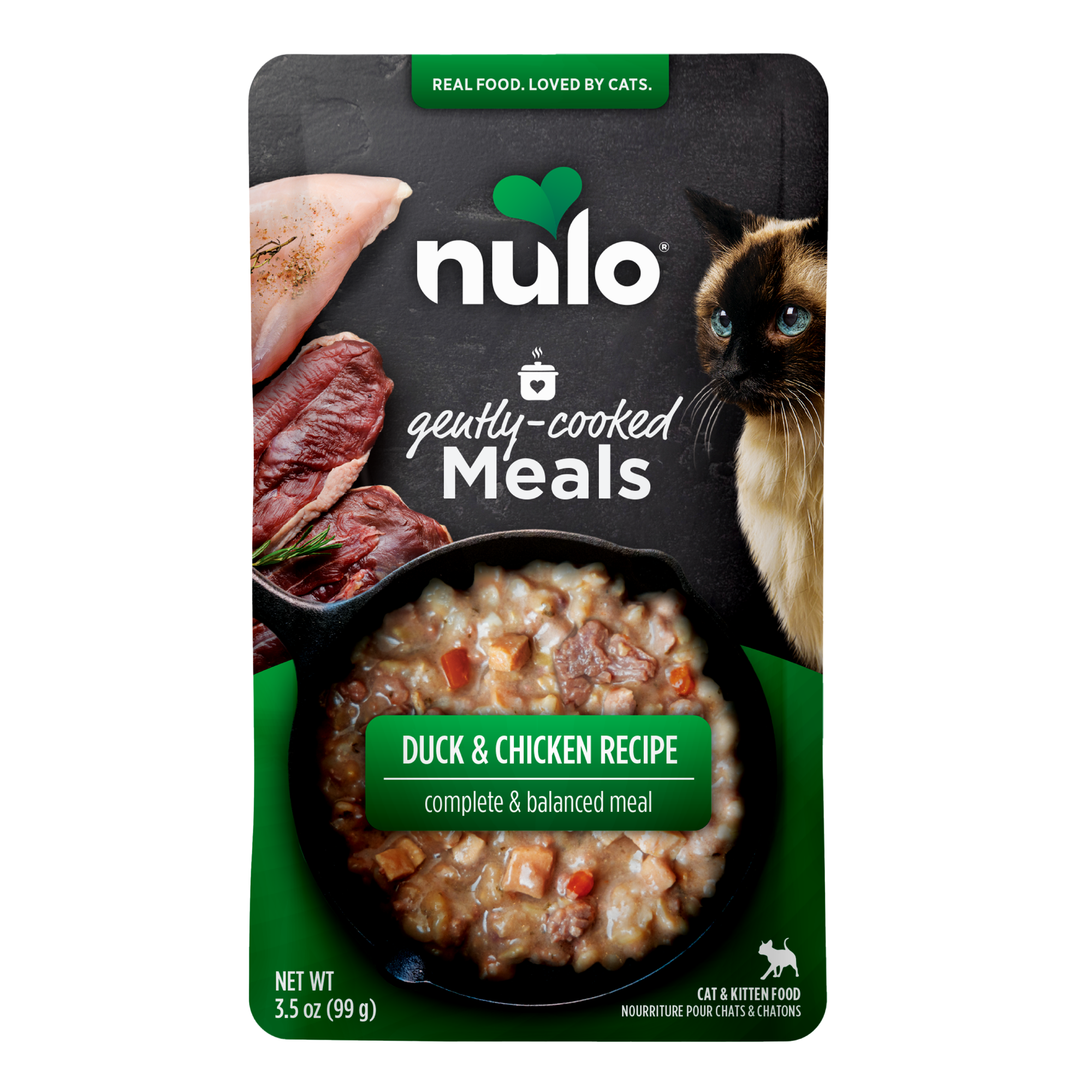 Nulo Gently Cooked Meals Duck & Chicken Recipe For Cats front of bag. 