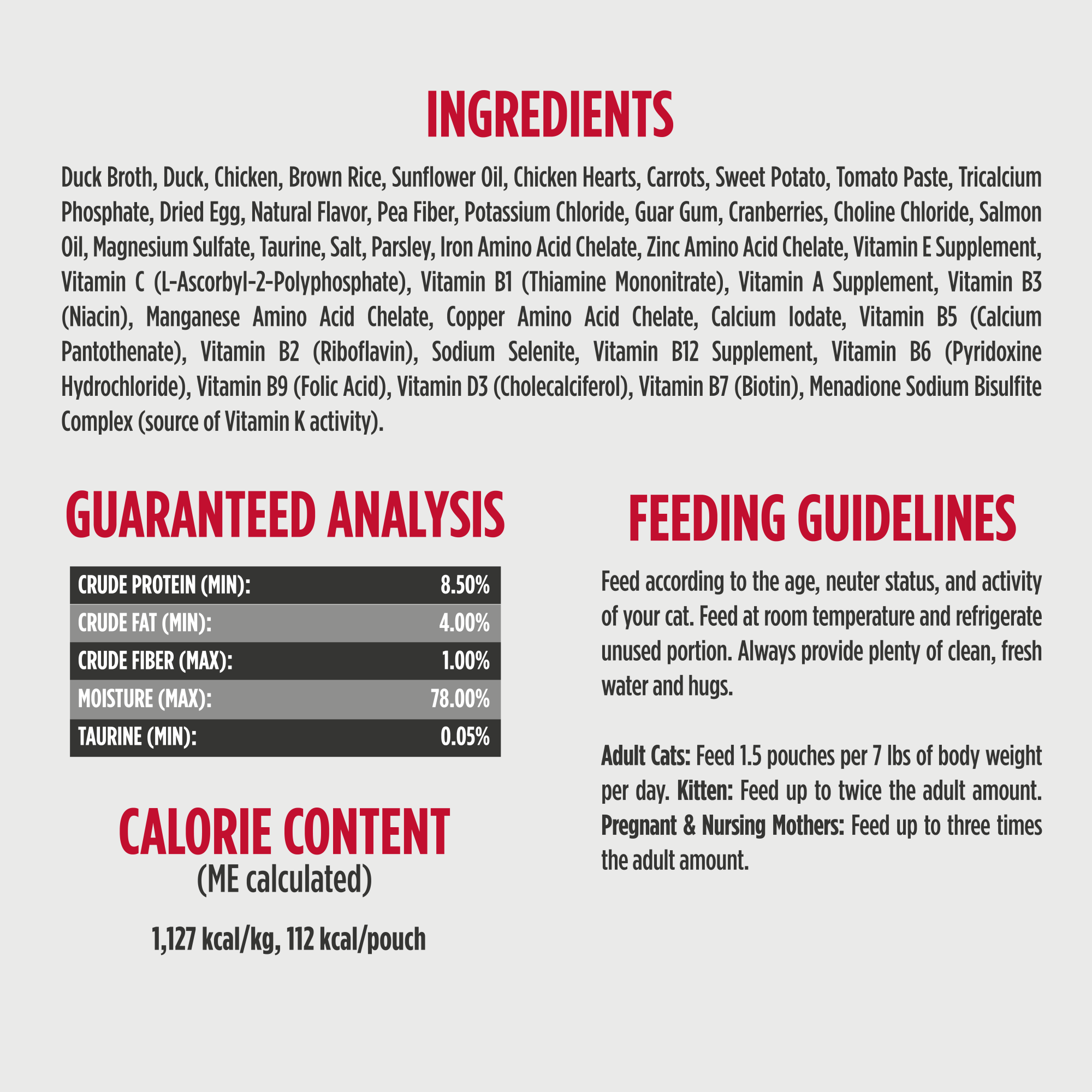 *Ingredients
*Guaranteed Analysis
*Feeding Guidelines 