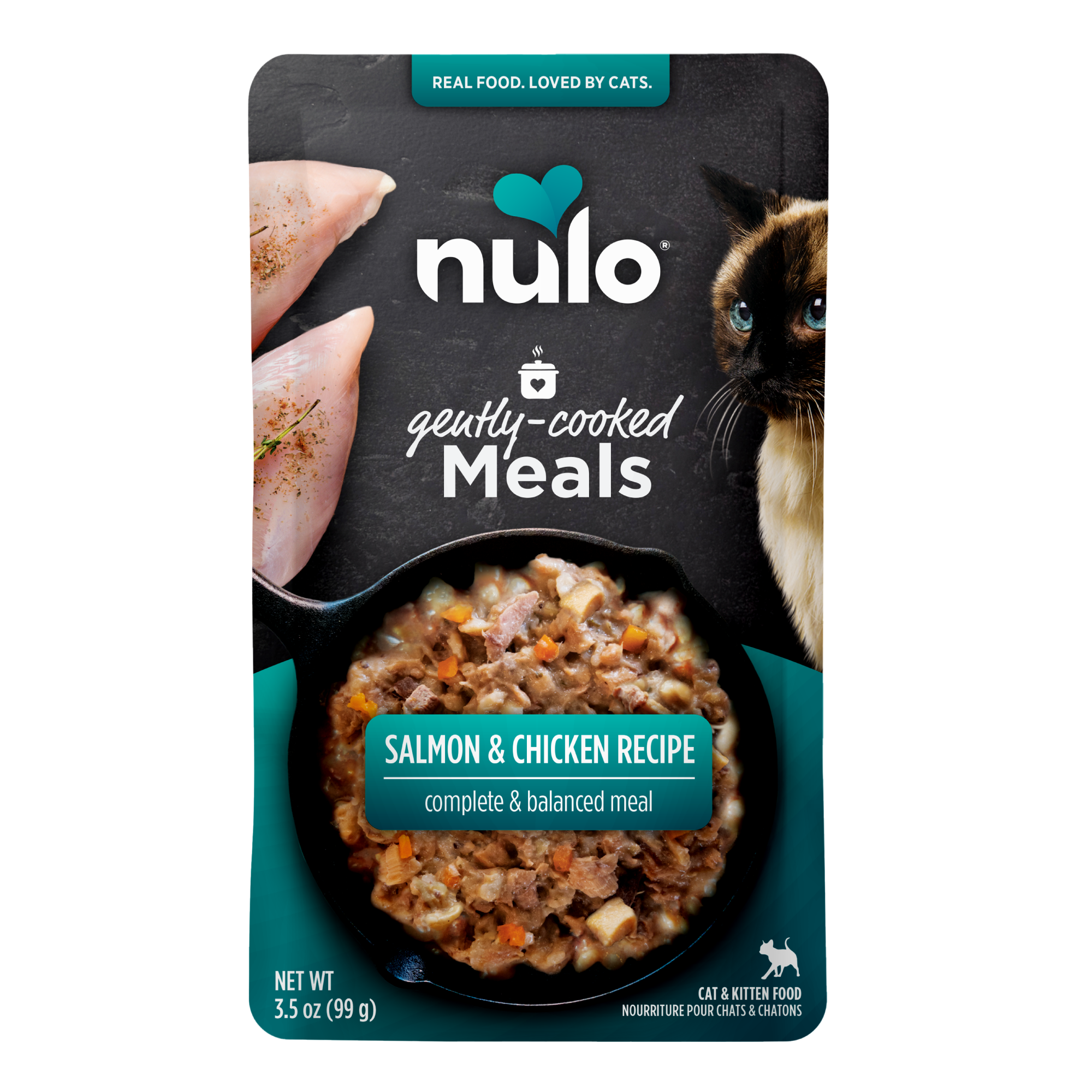 Nulo Gently Cooked Meals Salmon & Chicken Recipe front of bag. 