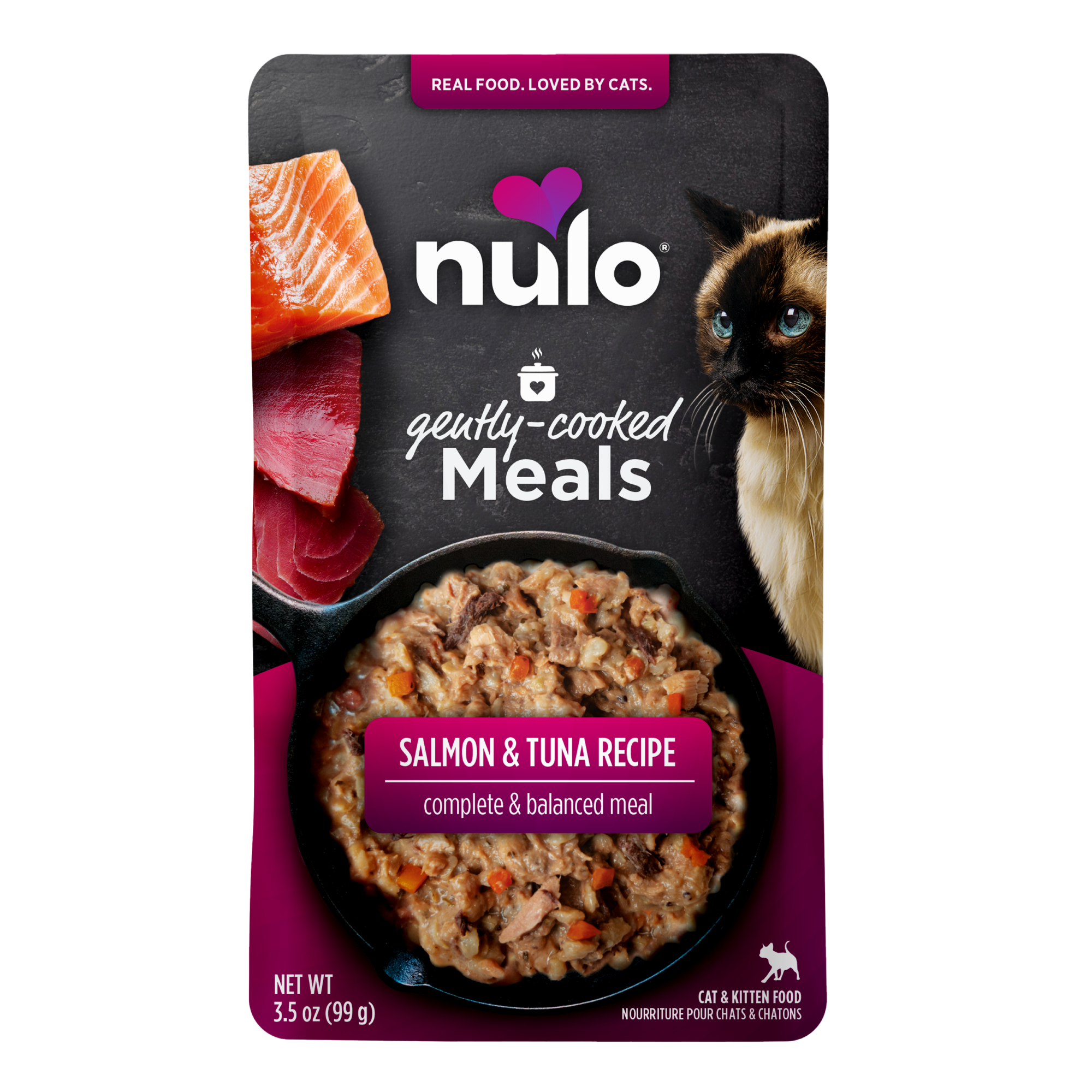 Nulo Gently Cooked Meals Salmon & Tuna Recipe For Cats front of bag. 