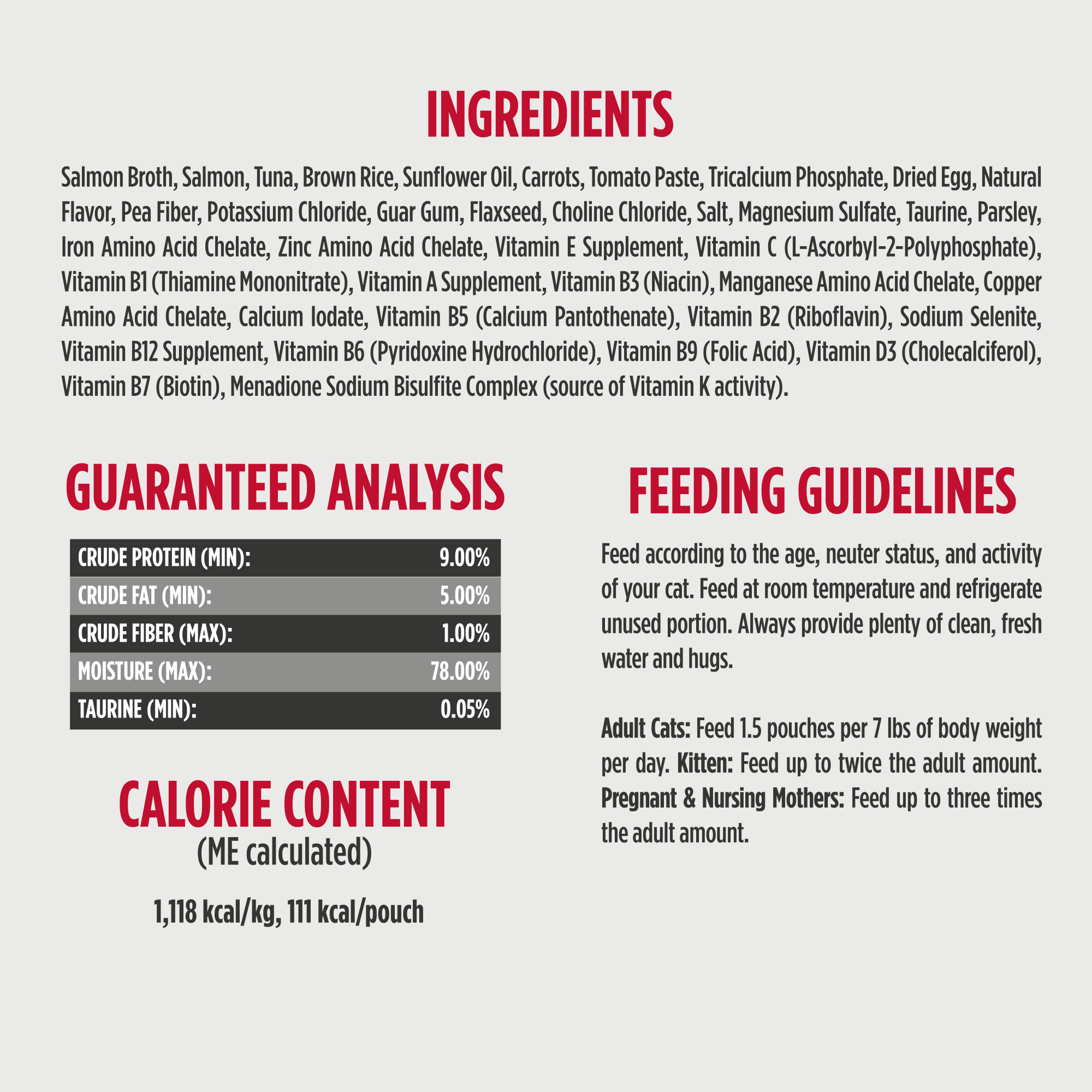 *Ingredients
*Guaranteed Analysis
*Feeding Guidelines