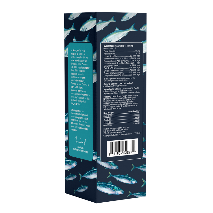 Nulo Omega 3-6-9 Oil Blend Supplement For Dogs Back of Box