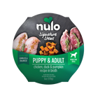 Nulo Signature Stews Puppy & Adult Chicken, Duck & Pumpkin in Broth Recipe Dog Food Tub 6oz, Front Label