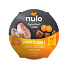 Nulo Signature Stews Puppy & Adult Chicken & Sweet Potato in Broth Recipe Dog Food Tub 6oz, Front Packaging
