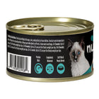 Back of can of Nulo for Kittens Chicken & Mackerel Recipe Pate with Shreds Canned Kitten Food 2.8oz