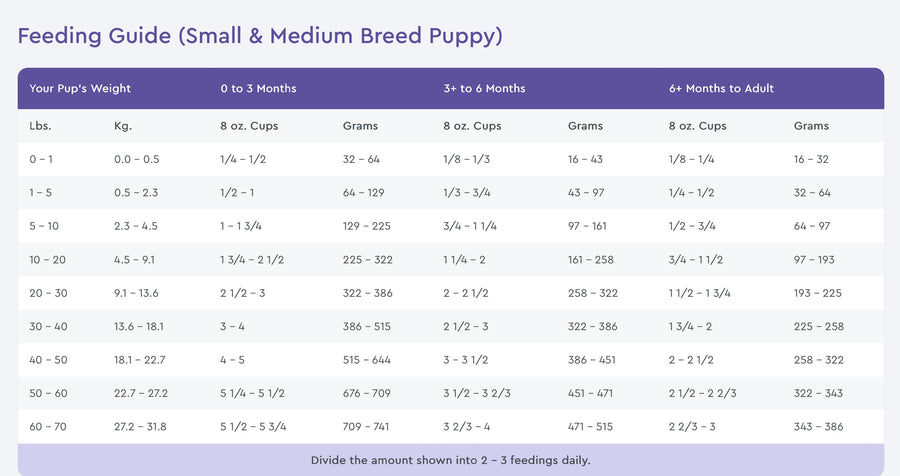 NutriSource Feeding Guide for Small & Medium Breed Puppy Dry Dog Food.