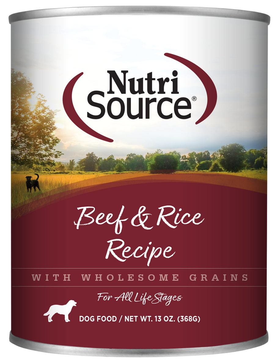 Nutrisource beef & rice canned dog food front of can