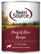 Nutrisource Beef & Rice canned dog food front of can.