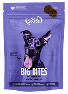 Front Bag of NutriSource Big Bites Grain Free with Beef Dog Treat 14 oz