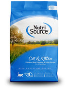 NutriSource Cat & Kitten Chicken, Salmon & Liver Dry Cat Food front of bag.