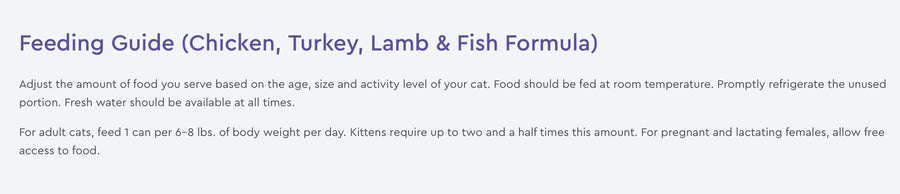 Feeding Guidelines for NutriSource Cat & Kitten Chicken, Turkey Lamb & Fish Select Canned Cat Food.