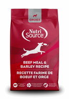 NutriSource Choice Beef Meal & Barley Recipe front of bag.