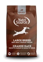 NutriSource Choice Large Breed Beef Meal & Barley Recipe front of bag.