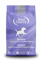 NutriSource Choice Puppy Chicken Meal & Barley Recipe front of bag.