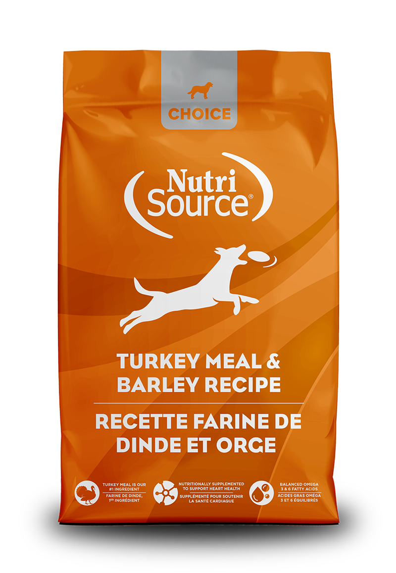 NutriSource Choice Turkey Meal and Barley Dog Food front of bag.