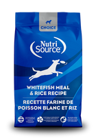 NutriSource Choice Whitefish Meal and Rice Food for Dogs front of bag.