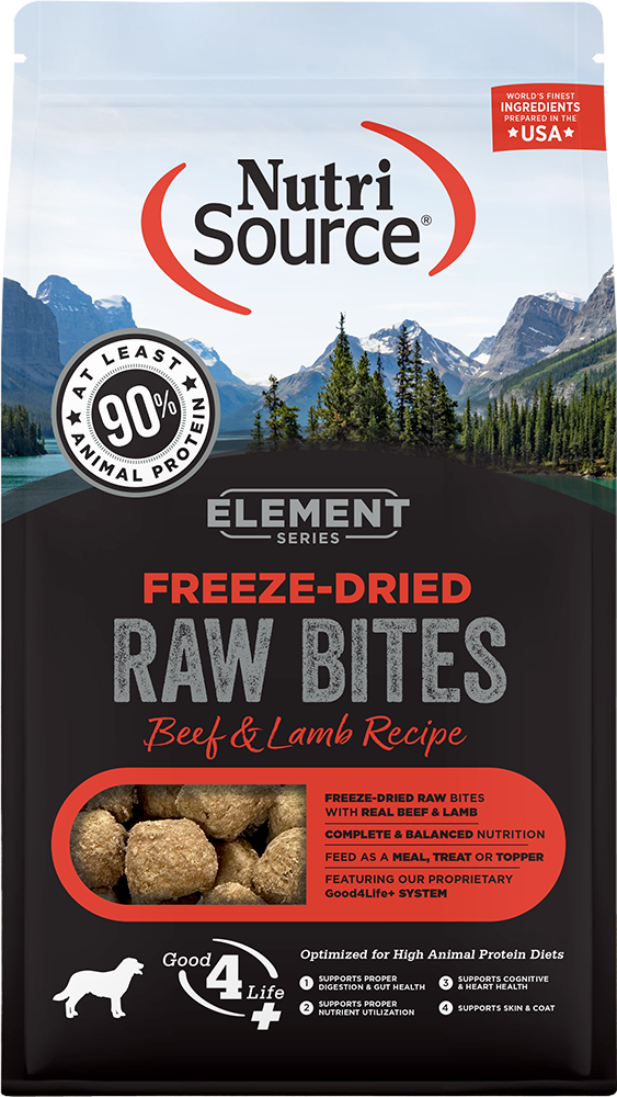 NutriSource Element Freeze-Dried Bites Beef & Lamb Recipe Dog Food Front bag
