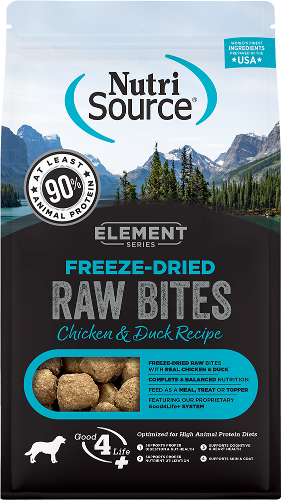 NutriSource Element Freeze-Dried Bites Chicken & Duck Recipe Dog Food Front Pouch