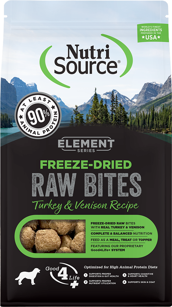 NutriSource Element Freeze-Dried Bites Turkey & Venison Recipe Dog Food Front Pouch